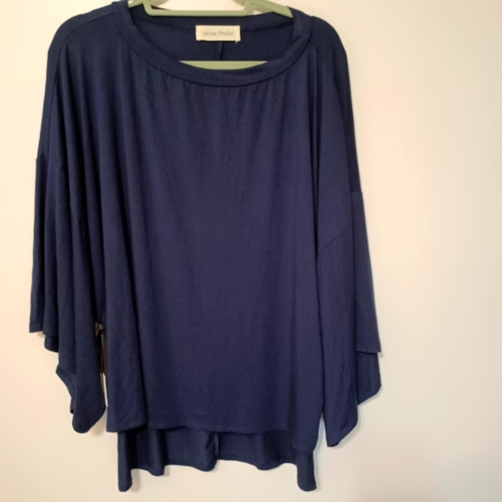 Caren Forbes Boutique Blue Dolman Batwing Flowy Oversized Relaxed Top NWT Small